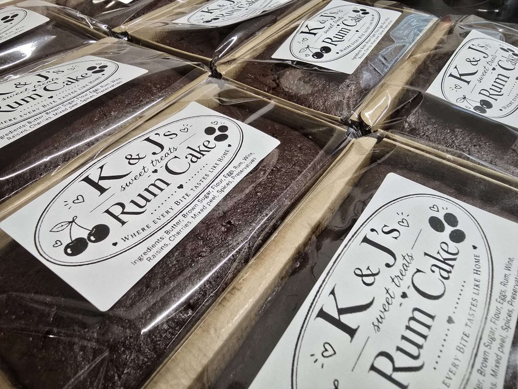 Packaged K and J's Rum Cakes